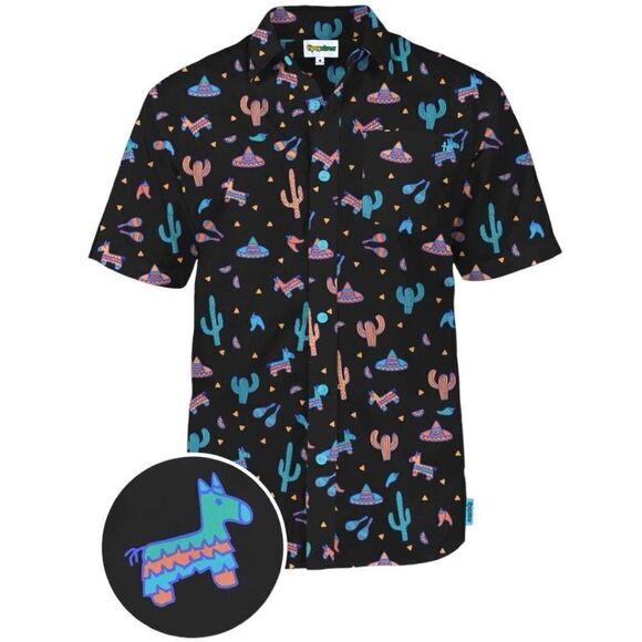 tipsyelves Midnight Fiesta Hawaiin Shirt Cactus Sombrero Piñata Print - Picture 1 of 7